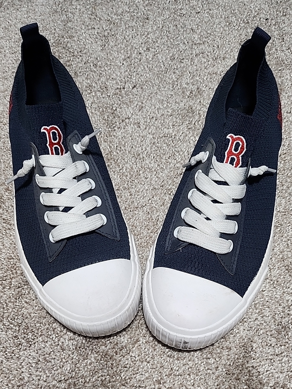 Women's Red Sox Navy Knit Slip-On Sneakers with White Toe